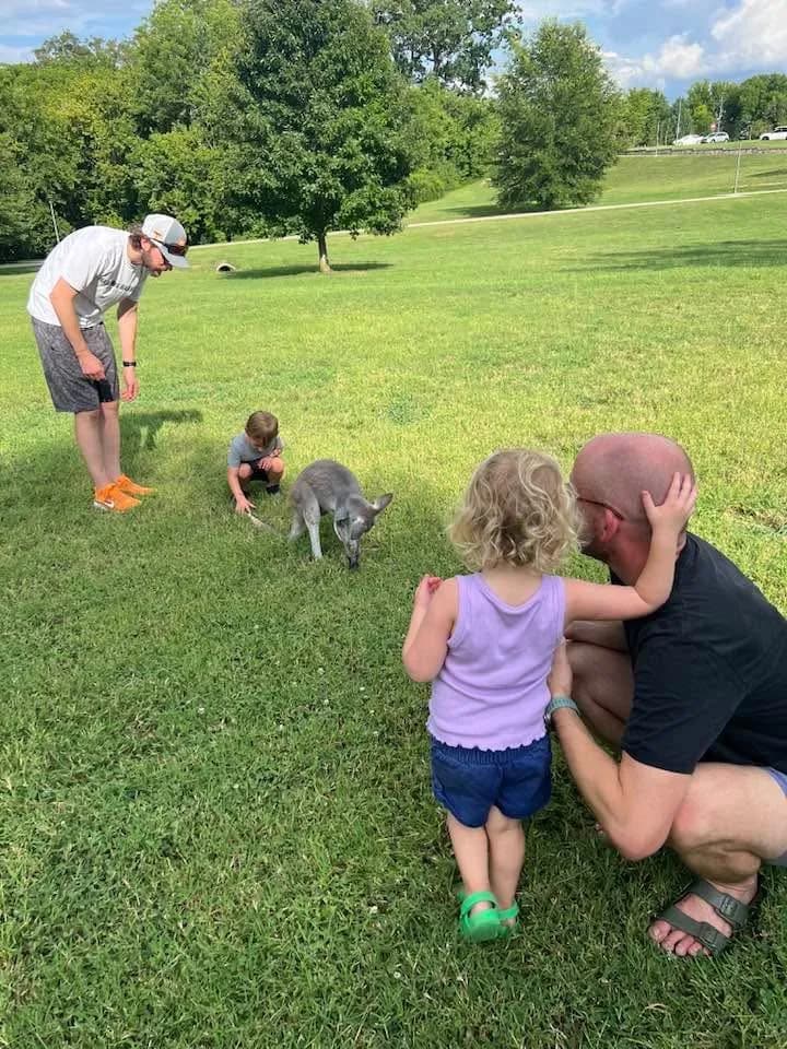 Sophie the kangaroo meeting kids at a park